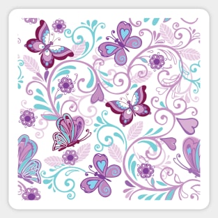 Lovely Purple Butterflies & Curlicues Sticker